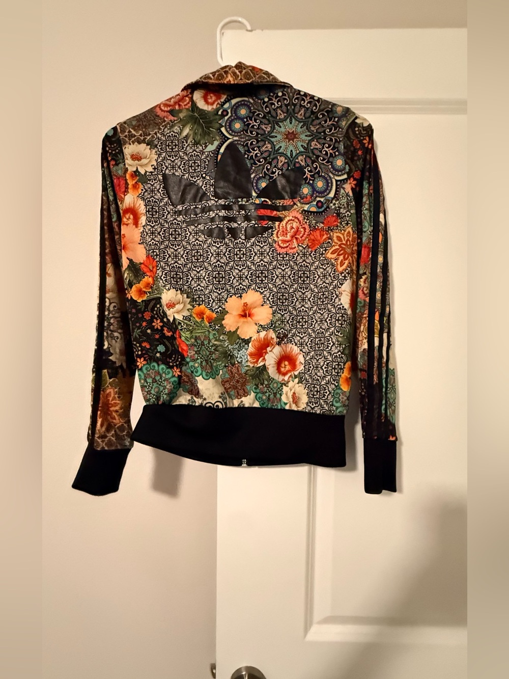 adidas Multicolor Floral Mosaic Bomber Jacket - Black, Green, Orange, Cream - Picture 10 of 11